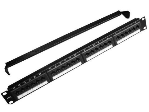 Patch Panel 24 Porty 1U 19'' Kat.6 z funkcją organizacji kabli czarny