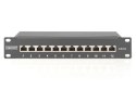 Patch panel 10" 12 portów, kat.6, S/FTP, 1U, wspornik kablowy, czarny (kompletny)