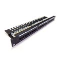 Patch panel 19" 24 porty, kat.6, U/UTP, 1U, wspornik kablowy, czarny (kompletny)