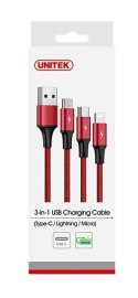 Kabel ładujący 3-in-1 USB - USB-C/microUSB/Lightning, 1,2m; C4049RD