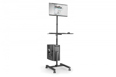 Mobilne stanowisko pracy z uchwytem na monitor, klawiaturę/mysz i komputer PC - z elastyczną regulacją wysokości Mobilne stanowisko pracy z uchwytem na monitor, klawiaturę/mysz i komputer PC - z elastyczną regulacją wysokości