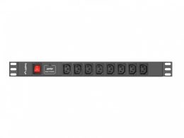 Listwa zasilająca Rack PDU 19 cali 1U 16A 8X IEC C13 2m czarna C20