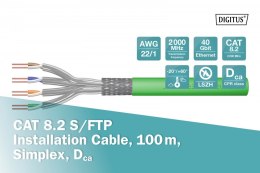 Kabel teleinformatyczny instalacyjny kat.8.2, S/FTP, Dca, AWG 22/1, LSOH, 100m, Zielony