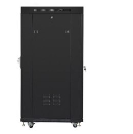 Szafa instalacyjna rack stojąca 19 cali 27u 800x1000 czarna drzwi szklane LCD (flat pack)