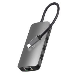 HUB USB-C 8 portów MT5044 3xUSB-A 3.0, 1xUSB-C PD, 1xRJ45, 1xHDMI 4K, 1xSD 1xMicro SD