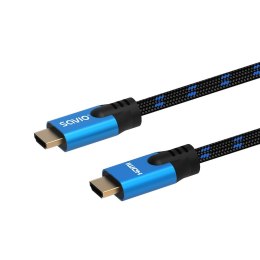 Kabel HDMI (M) v2.1, 3m, 8K, miedź, niebiesko-czarny, złote końcówki, ethernet/3D, CL-143