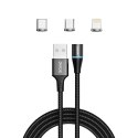 Kabel magnetyczny USB - USB typ C, Micro i Lightning, czarny, 1m, CL-152