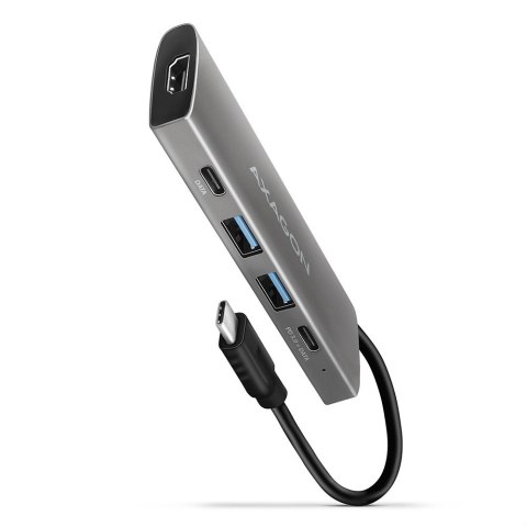 HMC-5G2 Wieloportowy hub USB 5in1, 10Gbps, 2x USB-A + 2x USB-C + HDMI 4K/60Hz, PD 100W, 13cm USB-C kabel