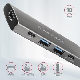 HMC-5G2 Wieloportowy hub USB 5in1, 10Gbps, 2x USB-A + 2x USB-C + HDMI 4K/60Hz, PD 100W, 13cm USB-C kabel