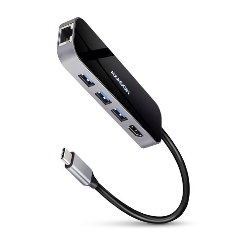 HMC-6GL Wieloportowy hub USB 6in1, 5Gbps, 3x USB-A, HDMI 4K/30Hz, GLAN, PD 100W, 20cm USB-C kabel