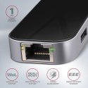 HMC-6GL Wieloportowy hub USB 6in1, 5Gbps, 3x USB-A, HDMI 4K/30Hz, GLAN, PD 100W, 20cm USB-C kabel