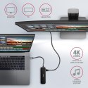 HMC-6GL Wieloportowy hub USB 6in1, 5Gbps, 3x USB-A, HDMI 4K/30Hz, GLAN, PD 100W, 20cm USB-C kabel