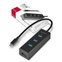 HUE-S2C Hub 4-portowy USB 3.2 Gen 1 charging hub, 40cm USB-C kabel, microUSB dodatkowe zasilanie