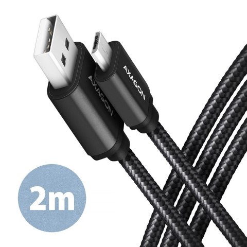 BUMM-AM20AB Kabel MicroUSB - USB A, 2m, USB 2.0, 2.4A, ALU, oplot Czarny