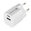 Ładowarka USB/USB-C QC3.0 30W technologia GaN Biała