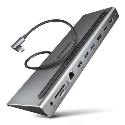 HMC-4KX3 Wieloportowy hub USB 11in1, 5Gbps, 3x USB-A, 2x HDMI 4K/60Hz+ DP 4K/60Hz+ GLAN + SD/microSD + audio, PD 100W, 40cm USB-