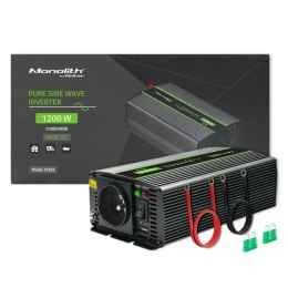 Przetwornica napięcia Monolith | 600W | 1200W | 12V na 230V | Czysty Sinus