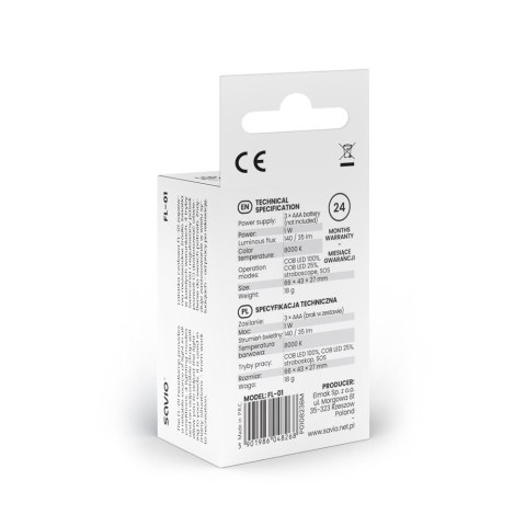Latarka czołowa LED, COB, 140 lm, zasięg 10m, 4 tryby, FL-01 Latarka czołowa LED, COB, 140 lm, zasięg 10m, 4 tryby, FL-01