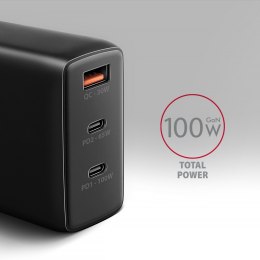 ACU-DPQ100 Ładowarka sieciowa GaN 100W, 3x port (USB-A + dual USB-C) PD3.0/QC4+/PPS/Apple Czarna