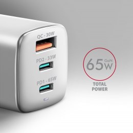 ACU-DPQ65W Ładowarka sieciowa GaN 65W, 3x port (USB-A + dual USB-C) PD3.0/QC4+/PPS/Apple, biała