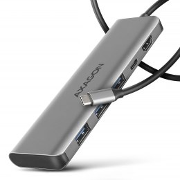 HMC-5H Wieloportowy hub USB 5in1, 5Gbps, 3x USB-A, HDMI 4K/30Hz, PD 100W, 100cm USB-C kabel