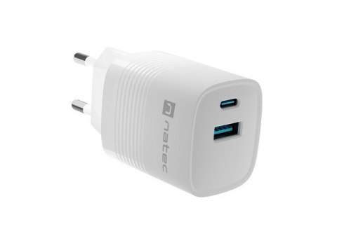 Ładowarka sieciowa Ribera GAN 1X USB-A + 1X USB-C 30W Biała