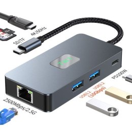 Adapter HUB USB C (7w1) HDMI USB SD/TF RJ45 (2500 Mbps) PD