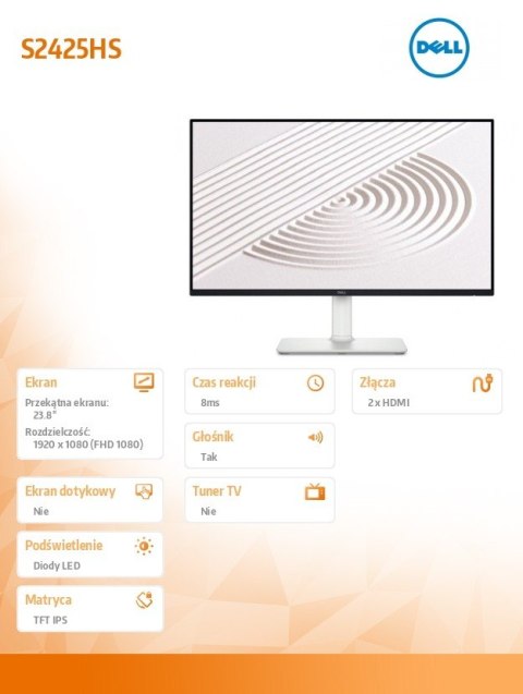 Monitor 23.8 cala S2425HS IPS LED 100Hz Full HD (1920x1080)/16:9/2xHDMI/Speakers/fully adjustable stand/3Y Monitor 23.8 cala S2425HS IPS LED 100Hz Full HD (1920x1080)/16:9/2xHDMI/Speakers/fully adjustable stand/3Y