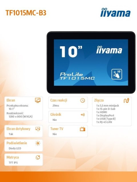 Monitor 10 cali TF1015MC-B3 POJ.10PKT, PIANKA, HDMI, DP Monitor 10 cali TF1015MC-B3 POJ.10PKT, PIANKA, HDMI, DP