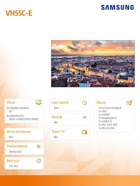 Monitor profesjonalny VH55C-E 55 cali Video Wall Matowy 24h/7 700(cd/m2) 1920x1080 (FHD) Ramka: 1.3mm (U/L), 0.44 (B/R) 3 lata O Monitor profesjonalny VH55C-E 55 cali Video Wall Matowy 24h/7 700(cd/m2) 1920x1080 (FHD) Ramka: 1.3mm (U/L), 0.44 (B/R) 3 lata O