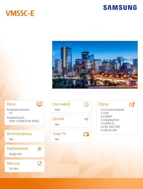 Monitor profesjonalny VM55C-E 55 cali Video Wall Matowy 24h/7 500(cd/m2) 1920x1080 (FHD) Ramka: 1.3mm (U/L), 0.44 (B/R) 3 lata O Monitor profesjonalny VM55C-E 55 cali Video Wall Matowy 24h/7 500(cd/m2) 1920x1080 (FHD) Ramka: 1.3mm (U/L), 0.44 (B/R) 3 lata O