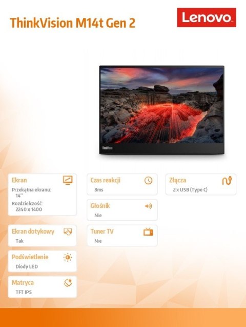 Monitor 14 cali ThinkVision WLED LCD 63FDUAT6WL Monitor 14 cali ThinkVision WLED LCD 63FDUAT6WL
