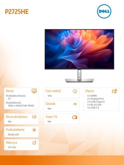 Monitor 27 caliP2725HE IPS LED Full HD(1920x1080)/16:9/HDMI/DP/USB-C/USB/RJ45/5Y Monitor 27 caliP2725HE IPS LED Full HD(1920x1080)/16:9/HDMI/DP/USB-C/USB/RJ45/5Y