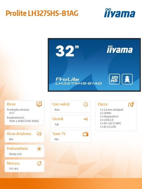 Monitor 32 cale LH3275HS-B1AG 24/7, IPS, ANDROID 11, FHD Monitor 32 cale LH3275HS-B1AG 24/7, IPS, ANDROID 11, FHD
