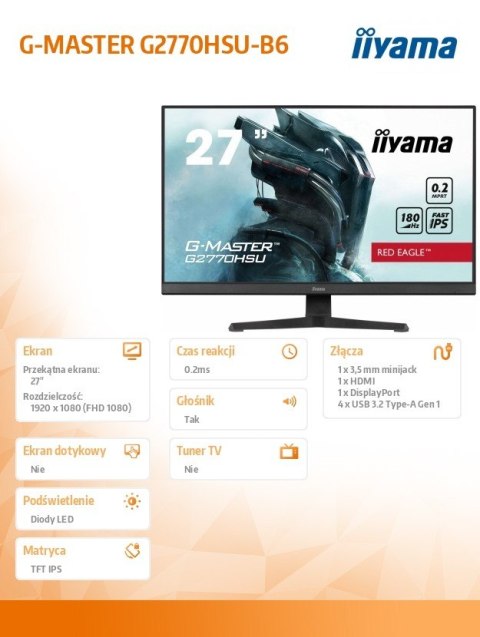 Monitor 27 cali G2770HSU-B6 0.2ms,IPS,DP,HDMI,180Hz Monitor 27 cali G2770HSU-B6 0.2ms,IPS,DP,HDMI,180Hz