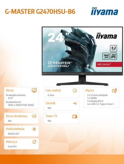 Monitor G-Master 23.8 cala G2470HSU-B6 0.2ms,IPS,DP,HDMI,180Hz Monitor G-Master 23.8 cala G2470HSU-B6 0.2ms,IPS,DP,HDMI,180Hz