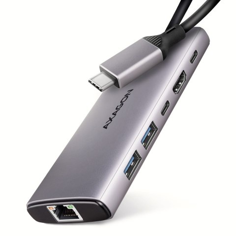 HMC-6G2L Wieloportovy hub USB 6in1, 10Gbps, 2xUSB-A, 1xUSB-C, HDMI 4K/60Hz, PD 100W, GLAN, 15cm USB-C kabel