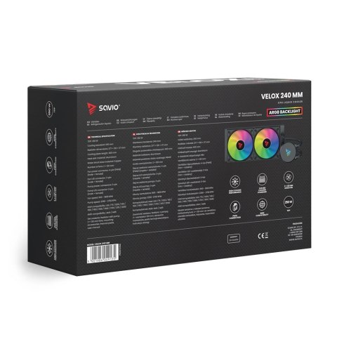 Chłodzenie wodne CPU ARGB VELOX 240mm Chłodzenie wodne CPU ARGB VELOX 240mm