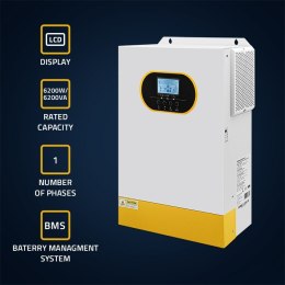 Hybrydowy inwerter solarny Off-Grid 6.2kVA | 6.2W | 120A | MPPT |LCD | BMS | Sinus