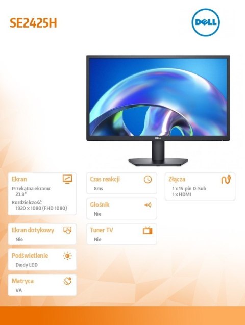 Monitor SE2425H 23.8 cala LED VA/1920x1080/HDMI/VGA/3Y Monitor SE2425H 23.8 cala LED VA/1920x1080/HDMI/VGA/3Y