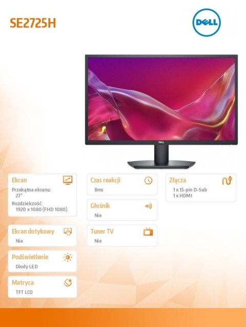 Monitor SE2725H 27 cali LED VA 1920x1080/HDMI/VGA/3Y Monitor SE2725H 27 cali LED VA 1920x1080/HDMI/VGA/3Y