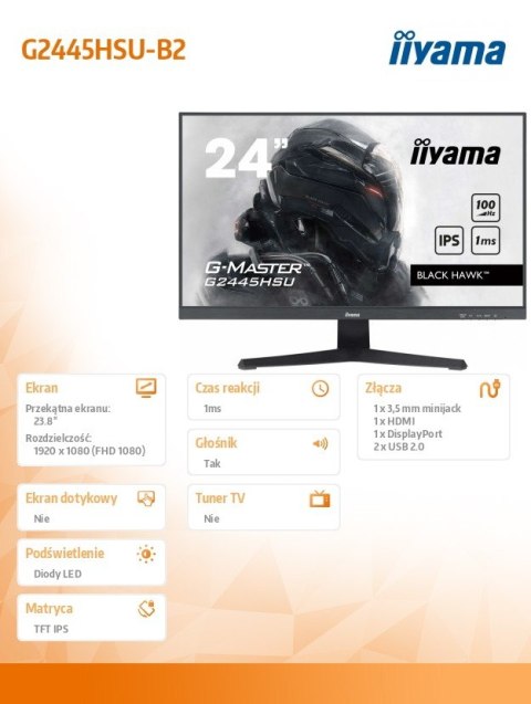Monitor 23,8 cala G2445HSU-B2 IPS, FHD, 100Hz, 1ms, 2xUSB, 300cd Monitor 23,8 cala G2445HSU-B2 IPS, FHD, 100Hz, 1ms, 2xUSB, 300cd