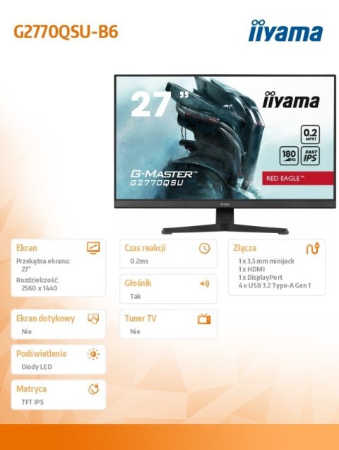 Monitor 27 cali G2770Q 0.2ms, IPS, DP, HDMI, 180Hz Monitor 27 cali G2770Q 0.2ms, IPS, DP, HDMI, 180Hz