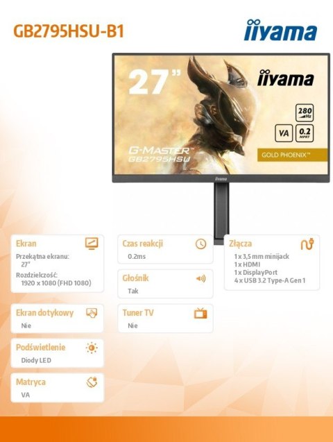 Monitor 27 cali GB2795HSU-B1 0.2ms, VA, DP, HDMI, 280Hz Monitor 27 cali GB2795HSU-B1 0.2ms, VA, DP, HDMI, 280Hz