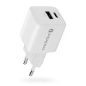 Ładowarka sieciowa GaN 1X USB, 1X USB-C 20W QC3.0 Biała