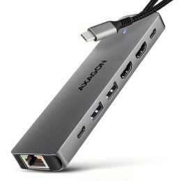 HMC-7HX2 Wieloportovy hub USB 7in1, 5Gbps, 2x USB-A, 1x USB-C, 2x HDMI 4K/60Hz, GLAN, PD 100W, 15cm USB-C kabel