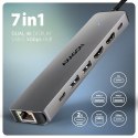 HMC-7HX2 Wieloportovy hub USB 7in1, 5Gbps, 2x USB-A, 1x USB-C, 2x HDMI 4K/60Hz, GLAN, PD 100W, 15cm USB-C kabel