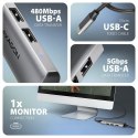 HMC-H3A Wieloportowy hub USB 4in1, 5Gbps, 3x USB-A (2x USB2.0, 1x USB3.0) + HDMI 4K/30Hz, metal, 15cm USB-C kabel