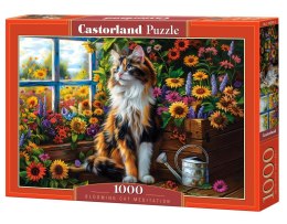 Puzzle 1000 elementów Kot wsród kwiatów