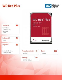 Dysk 3,5 cala WD Red Plus 6TB CMR 256MB/5400RPM